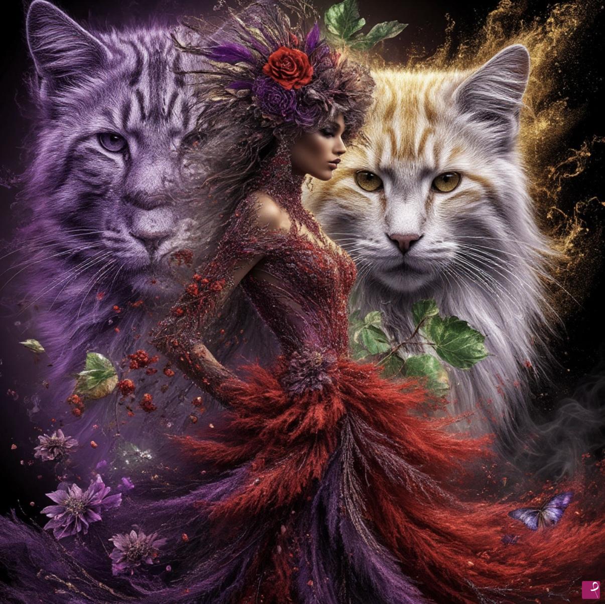quadri in vendita online - Women and her cats