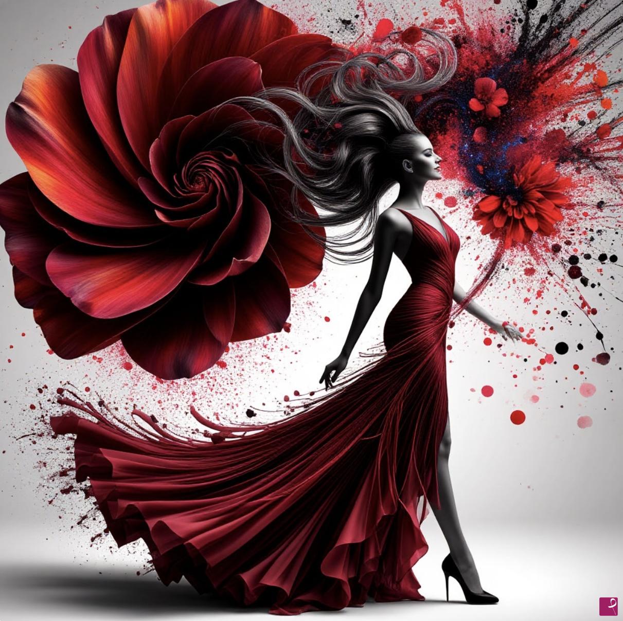 quadri in vendita online - Women and red rose 