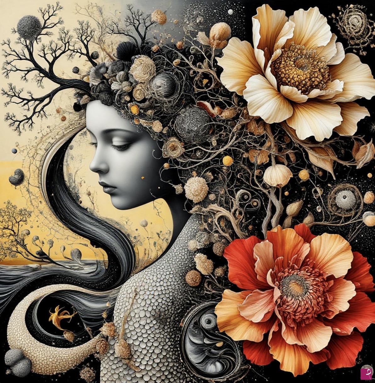 quadri in vendita online - Young woman and flowers 